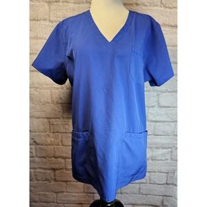 Med Couture MC Women's Scrub Top 8587 Size L‎  Galaxy Blue Vneck  3 Pocket Top